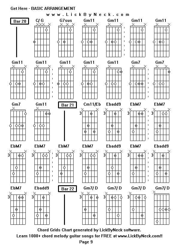 Chord Grids Chart of chord melody fingerstyle guitar song-Get Here - BASIC ARRANGEMENT,generated by LickByNeck software.